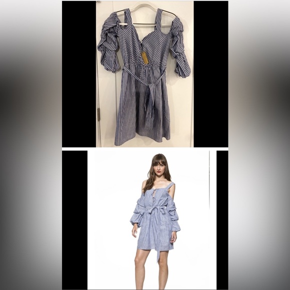 NWT Alexa Admor Adelynn open shoulder long sleeve striped spring/summer dress-M - Picture 1 of 10